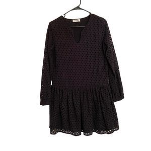 Annie Bing Women's Size XS Long Sleeve V-Neck Brigitte Eyelet Black Lace Dresss